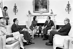 President Richard Nixon, Barbara Franklin, Dr. Herbert Stein, Dr. Marina von Neumann Whitman, and Dr. George Shultz, 1/29/1972 (National Archives)