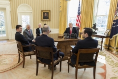 President Donald Trump meets with (from left) U.S. Secretary of Health and Human Services Tom Price, Vice President Mike Pence, Speaker of the House Paul Ryan, Dr. Zeke Emanuel, and Andrew Bremberg, Dir. Domestic Policy Council, Monday, March 20, 2017, in the Oval Office.  (Official White House photo by Benjamin Applebaum)